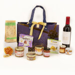 Corbeille tradition - panier gourmand 14 �l�ments - corbeille m�tal couleur et tissus noir - coffret ...