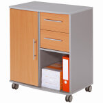 Desserte domino - mlamin - 4 cases gris aluminium + 2 tiroirs + 1 porte htre