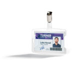 Durable porte - badge 5, 4 x 8, 5 cm avec clip rotatif - transparent - bo�te de 25
