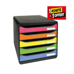 Exacompta module de classement big box 5 tiroirs - corps noir - tiroirs arlequin - lot de 1 + 1 offert ...