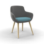 Fauteuil d'accueil marit tissu gris, coussin bleu - 4 pieds bois naturel Fauteuil d'accueil marit tissu gris, coussin bleu - 4 pieds bois naturel