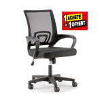 Fauteuil de bureau dario avec accoudoirs et soutien lombaire - assise tissu et dossier maille noir - ...