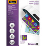 Fellowes pack de 100 pochettes pr perfores brillantes a4 80 microns 5452502
