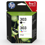 Hp 303 cartouche d'encre authentique 3ym92ae - pack de 2 (noir + couleur)