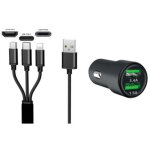 Iwh chargeur usb pour voiture '3en1', 12 / 24 v, noir
