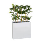 Jardinière artificielle haute sur roulettes - composition florale en bambous - blanc Jardinière artificielle haute sur roulettes - composition florale en bambous - blanc