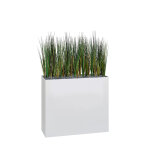 Jardini�re artificielle haute sur roulettes - composition florale en herbes - blanc