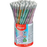 Maped crayons graphite bois, embout gomme, black'peps glitter, hb en pot de 72