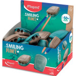 Maped taille - crayons 2 trous smiling planet compos  50% de fibres de bois fsc, vendu en prsentoir ...