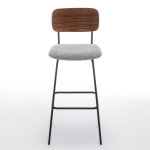 Meet tabouret de bar lisa - dossier noyer - rev�tement tissu gris - lot de 2