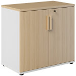 Meuble bas 2 portes gamme arya - serrure - h. 75 cm - portes ch�ne / c�t� blanc