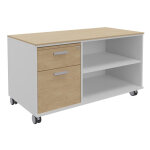 Meuble bas console mobile sur roulettes rha - l. 120 x p. 60 x h. 66 cm - 2 tiroirs - corps blanc - ...