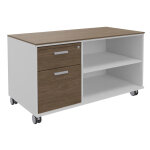 Meuble bas console mobile sur roulettes rha - l. 120 x p. 60 x h. 66 cm - 2 tiroirs - corps blanc - ...