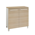 Meuble bas vitaly l. 80 x h. 79 x p. 42 cm - corps blanc - portes chne - top chne