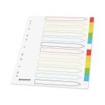 Mondoffice intercalaires neutres a4 + en polypropylne colors - 12 onglets