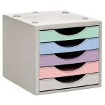 Mondoffice module de classement 5 tiroirs de rangement - coprs gris / fa�ade multicolore pastel