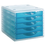 Mondoffice module de classement 5 tiroirs de rangement - corps transparent / fa�ade bleu clair