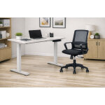 Mondoffice pack bureau 120 x 60 r�glable �lectrique en hauteur plateau blanc - pied blanc + fauteuil ...