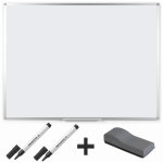 Mondoffice pack tableau blanc laqu magntique l. 90xh. 60 cm + 2 marqueurs effaables noirs + 1 brosse ...