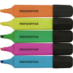 Mondoffice surligneur pointe biseaute 1 et 5 mm - coloris assortis - pochette de 5