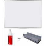 Mondoffice tableau blanc �maill� - l. 150 x h. 100 cm magn�tique - spray nettoyant + brosse effaceur ...