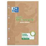 Oxford etui 200 copies doubles recycles 90g perfores blanches format 21x29, 7cm grands carreaux seys ...