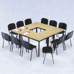 Pack 4 tables modulaires - dominos - rectangle 120 x 60 cm - htre - pieds noir + 12 chaises first noires ...