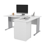 Pack bureau d'angle compact retour  droite pronto bois - l. 160 x p. 100 cm - plateau blanc - pieds ...