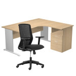 Pack bureau d'angle compact retour  droite pronto bois - l. 160 x p. 100 cm - plateau chne - pieds ...