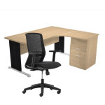 Pack bureau d'angle compact retour  droite pronto bois - l. 160 x p. 100 cm - plateau chne - pieds ...