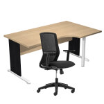 Pack bureau d'angle compact retour  droite pronto bois - l. 160 x p. 100 cm - plateau chne - pieds ...