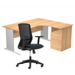 Pack bureau d'angle compact retour  droite pronto bois - l. 160 x p. 100 cm - plateau htre - pieds ...