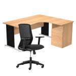 Pack bureau d'angle compact retour  droite pronto bois - l. 160 x p. 100 cm - plateau htre - pieds ...
