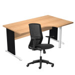 Pack bureau d'angle compact retour  droite pronto bois - l. 160 x p. 100 cm - plateau htre - pieds ...