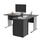 Pack bureau d'angle compact retour  droite pronto bois - l. 160 x p. 100 cm - plateau noir - pieds l ...