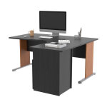 Pack bureau d'angle compact retour  droite pronto bois - l. 160 x p. 100 cm - plateau noir - pieds l ...
