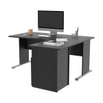 Pack bureau d'angle compact retour  droite pronto bois - l. 160 x p. 100 cm - plateau noir - pieds l ...