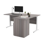 Pack bureau d'angle compact retour  droite pronto mtal - l. 160 x p. 100 cm - plateau cendre - pieds ...