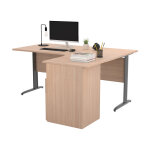 Pack bureau d'angle compact retour � droite pronto m�tal - l. 160 x p. 100 cm - plateau ch�ne - pieds ...