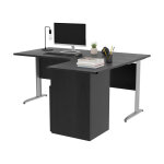Pack bureau d'angle compact retour  droite pronto mtal - l. 160 x p. 100 cm - plateau noir - pieds ...
