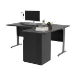 Pack bureau d'angle compact retour  droite pronto mtal - l. 160 x p. 100 cm - plateau noir - pieds ...