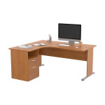 Pack bureau d'angle compact retour  gauche pronto bois - l. 160 x p. 100 cm - plateau aulne - pieds ...