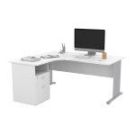 Pack bureau d'angle compact retour � gauche pronto bois - l. 160 x p. 100 cm - plateau blanc - pieds ...