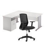 Pack bureau d'angle compact retour � gauche pronto bois - l. 160 x p. 100 cm - plateau blanc - pieds ...