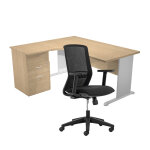 Pack bureau d'angle compact retour � gauche pronto bois - l. 160 x p. 100 cm - plateau ch�ne - pieds ...