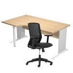 Pack bureau d'angle compact retour � gauche pronto bois - l. 160 x p. 100 cm - plateau ch�ne - pieds ...