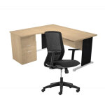 Pack bureau d'angle compact retour � gauche pronto bois - l. 160 x p. 100 cm - plateau ch�ne - pieds ...