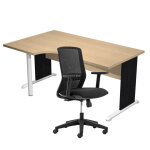 Pack bureau d'angle compact retour � gauche pronto bois - l. 160 x p. 100 cm - plateau ch�ne - pieds ...