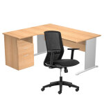 Pack bureau d'angle compact retour  gauche pronto bois - l. 160 x p. 100 cm - plateau htre - pieds ...