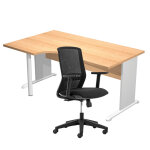 Pack bureau d'angle compact retour  gauche pronto bois - l. 160 x p. 100 cm - plateau htre - pieds ...